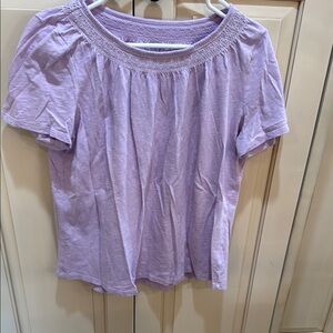 Talbots Purple Puff Sleeve Smocked Blouse